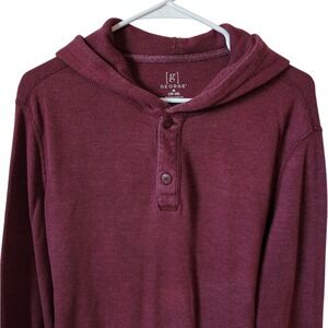 George Men's Long Sleeve Shirt Medium Maroon Thermal Pullover Hoodie Casual‎